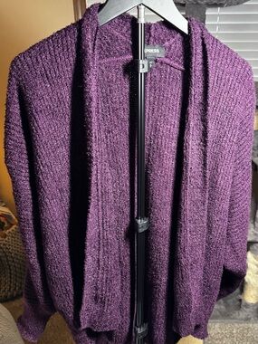 Express Cozy Open-Front Cardigan in Deep Purple